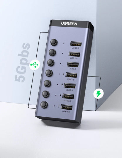 Ugreen Cm481 Hub Usb 3.0 De 7 Puertos Con Adaptador De Corriente