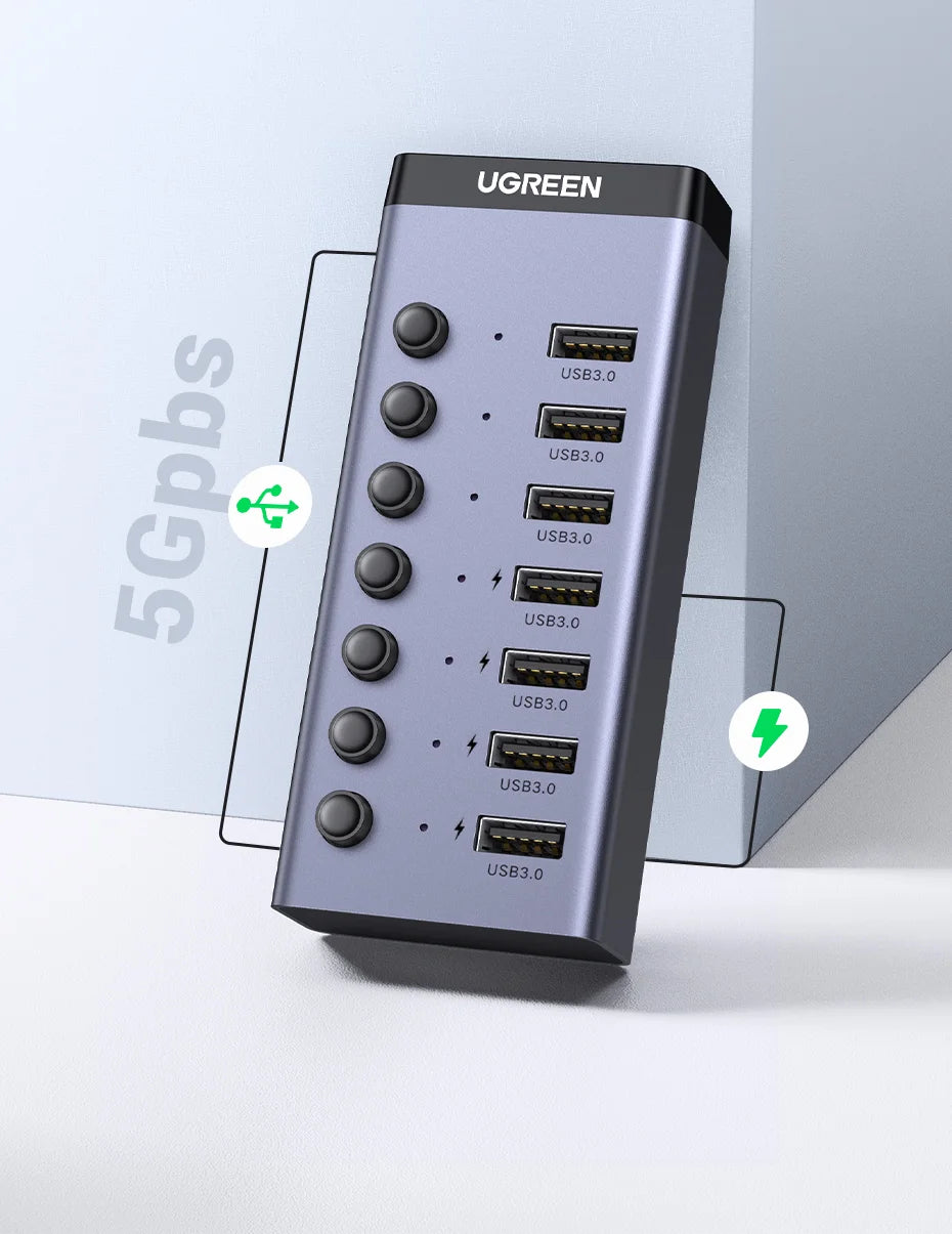 Ugreen Cm481 7-Port Usb 3.0 Usb Hub with Power Adapter