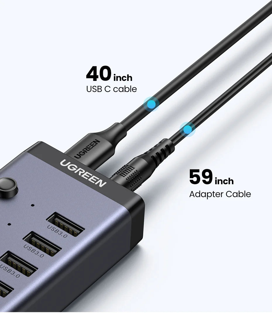 Ugreen Cm481 Hub Usb 3.0 De 7 Puertos Con Adaptador De Corriente