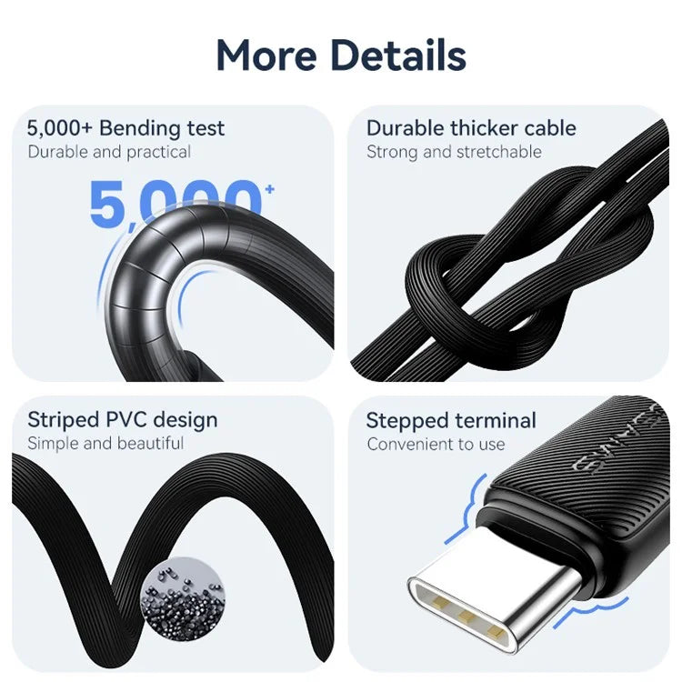 Cabo de Carregamento Rápido Usams KY 2m Tipo-C USB 3A