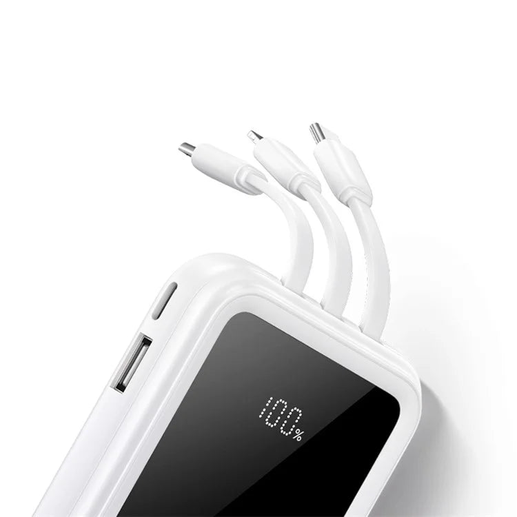 USAMS Power Bank 10000mAh with Display and 3 Integrated Cables - White