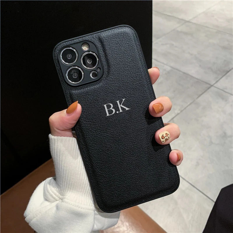 Personalized Leather Case with Initials and Lens Protection